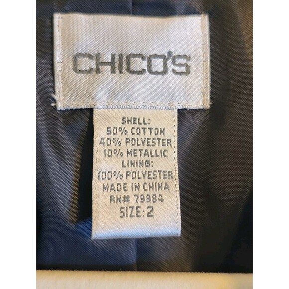 Chico's Size 2(12)Long Sleeve fully Lined Zip Up Blazer Bronze Silvery  Metalic‎ - Picture 2 of 9